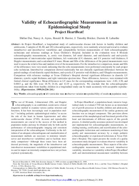 Validity of Echocardiographic Measurement in an Epidemiological .